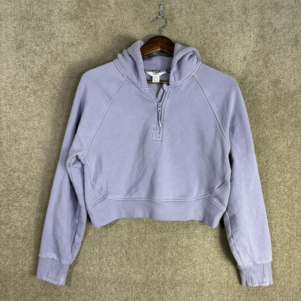 Athleta Girl Hoodie Girls XXL 16 Purple‎ Half Zip Cropped Fleece Pullover Raglan